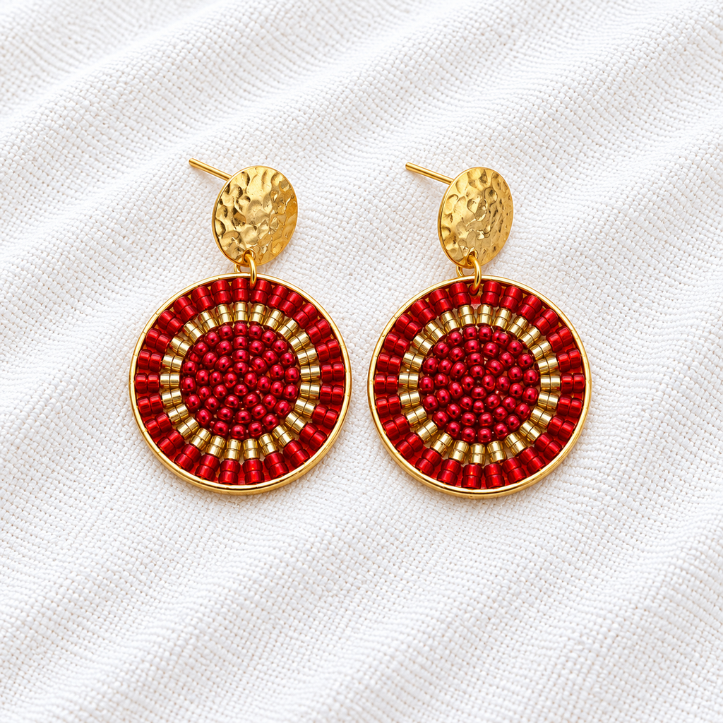 Celina Earrings | Turquoise & Gold Beaded Statement Earrings | Bellalu Jewelry