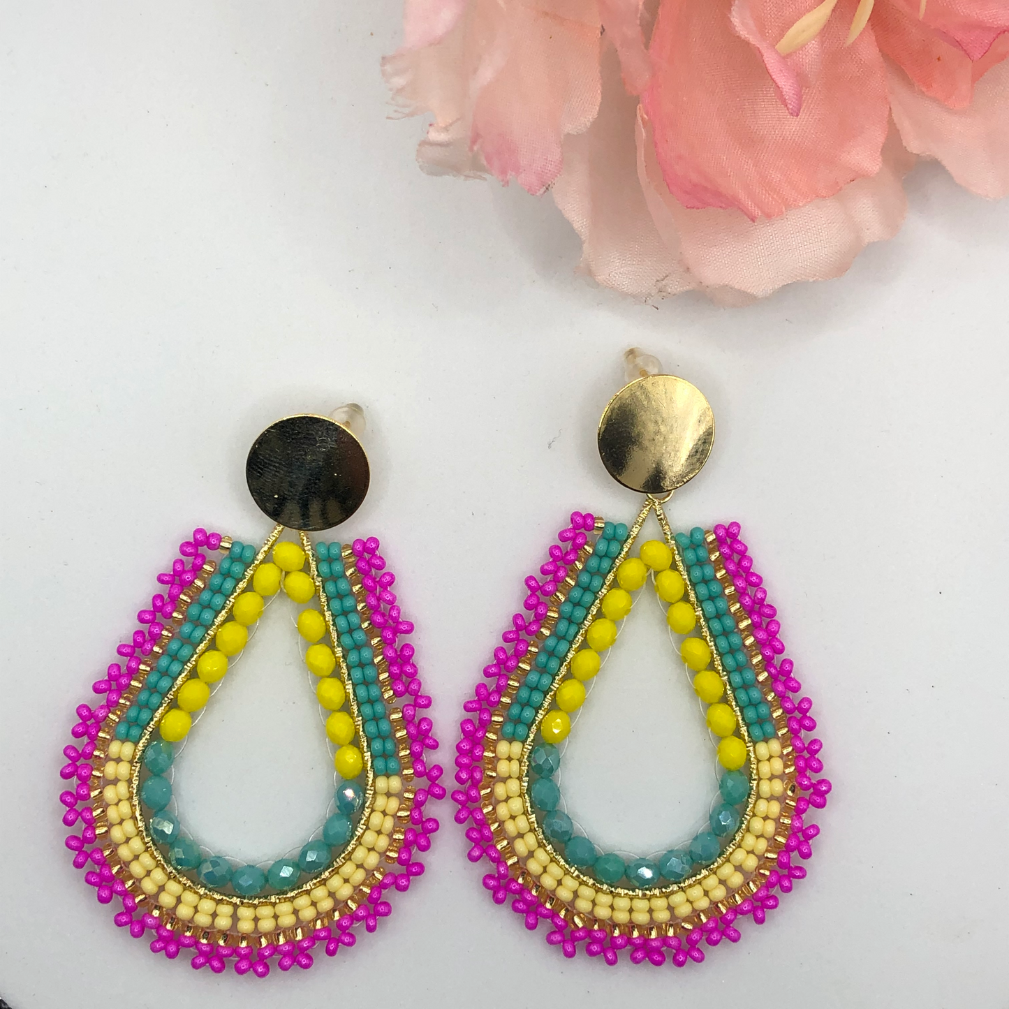 Handmade Drop Shape Mostacilla Colombian Earrings