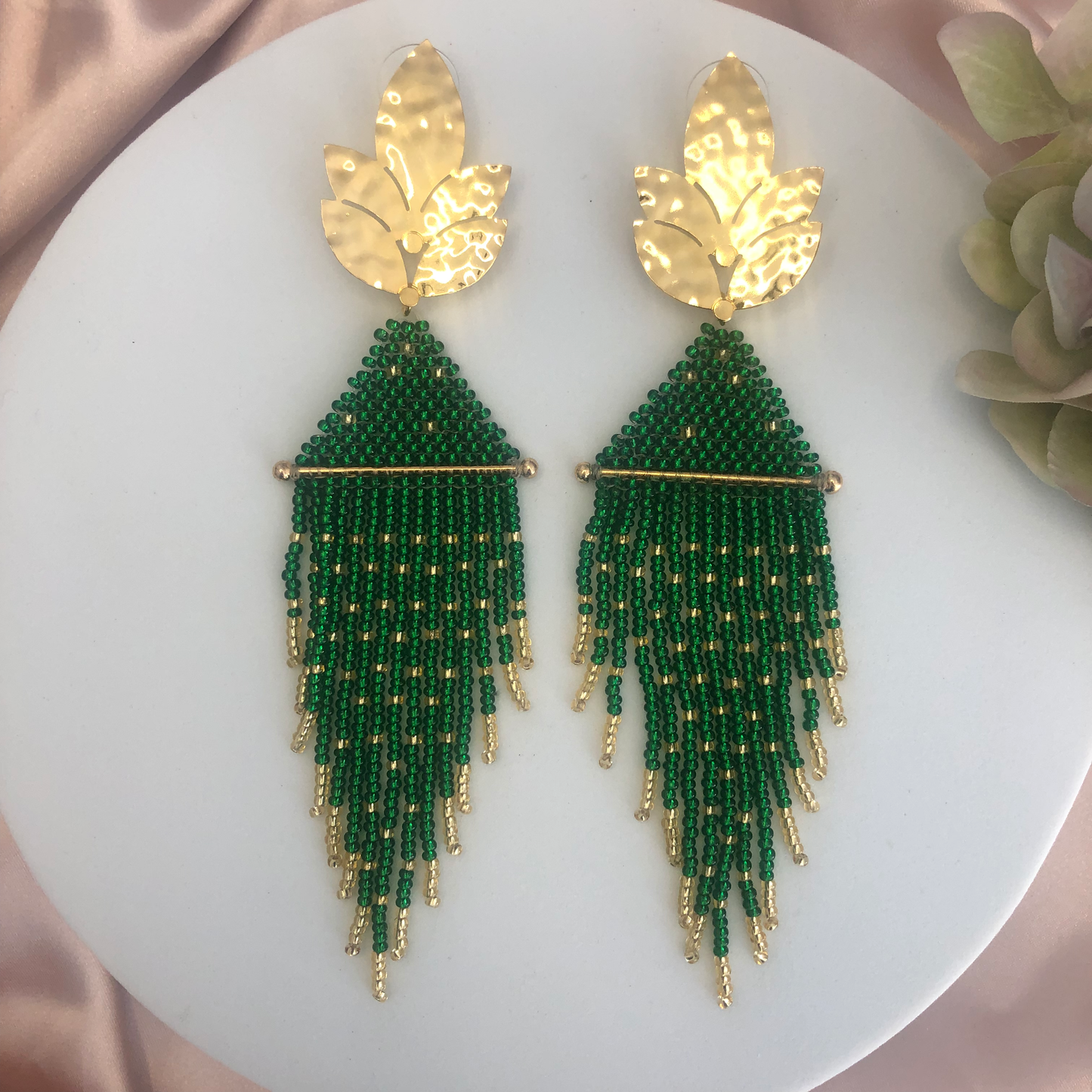 Handmade Tassel Leaf Shape Colombian Earrings