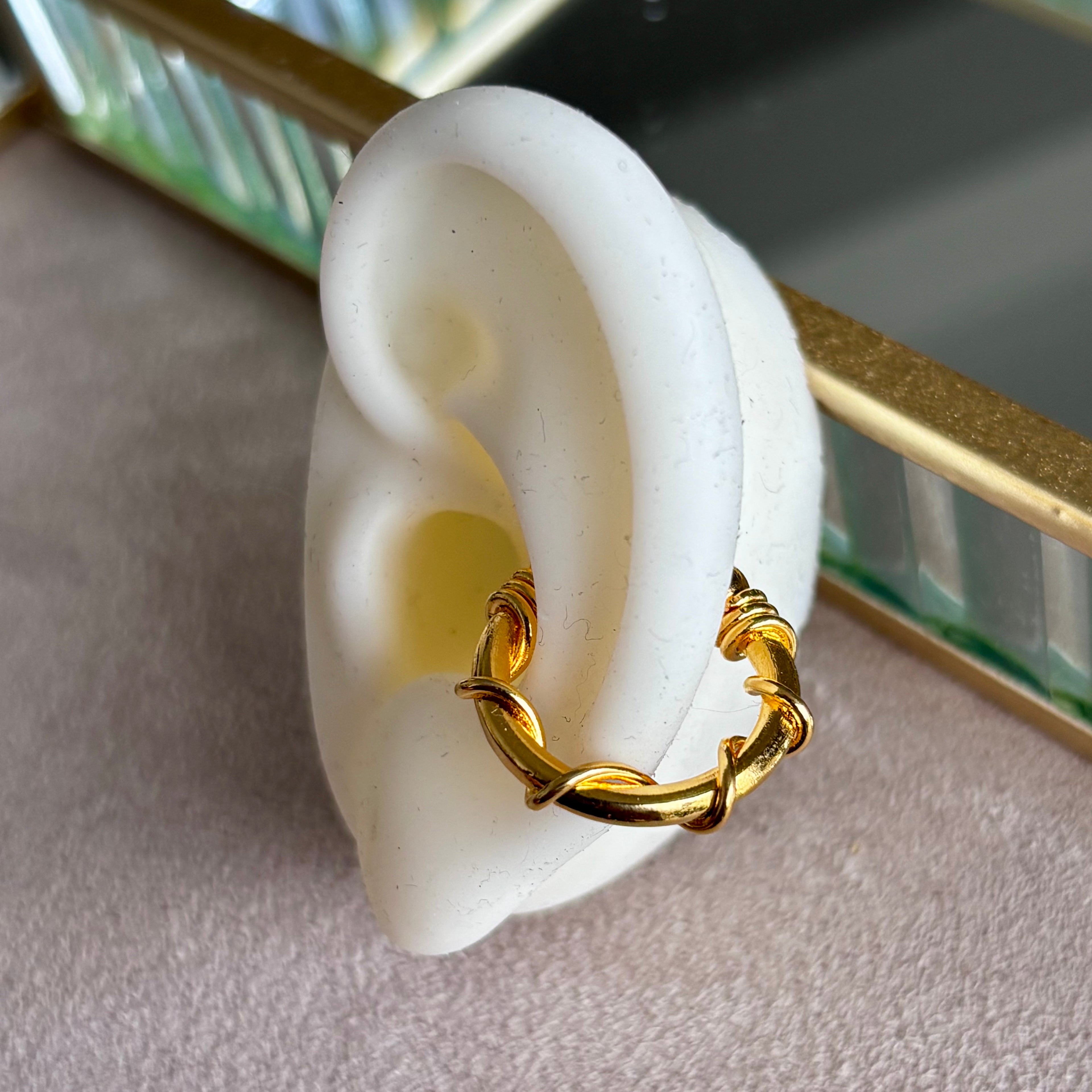Handmade waves design bronze ear cuff