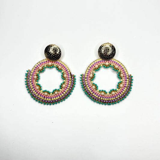 Pair of beaded earrings on a white background