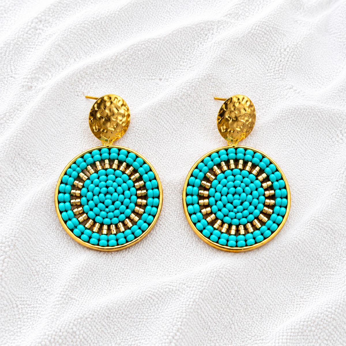 Celina Earrings | Turquoise & Gold Beaded Statement Earrings | Bellalu Jewelry