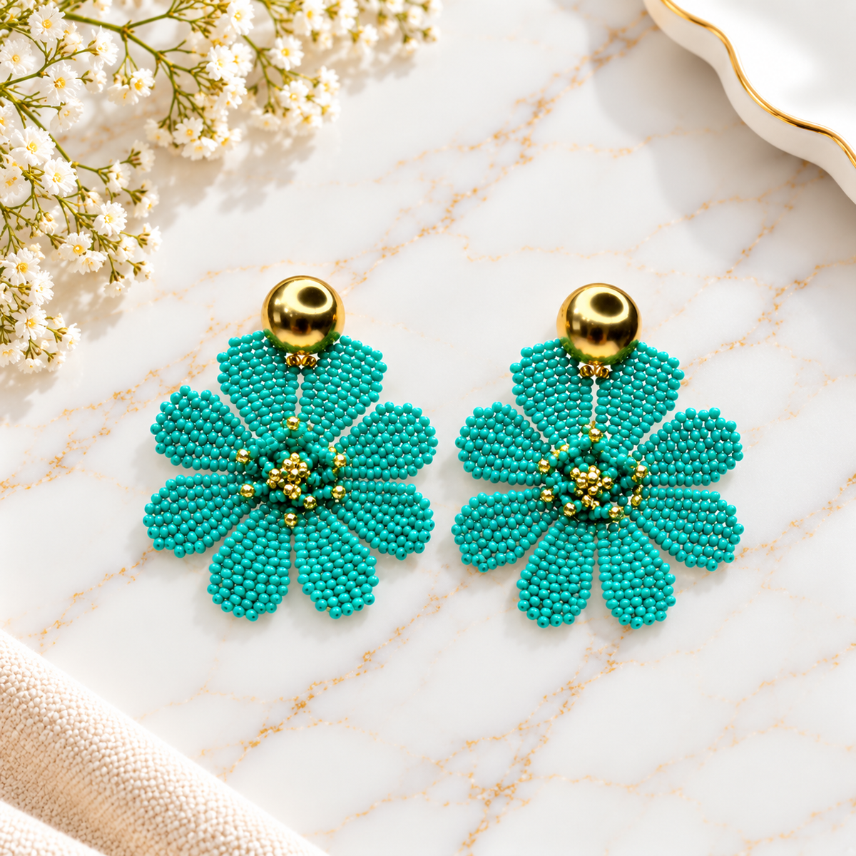 Azago Earrings | Handmade Pink Beaded Flower Earrings | Bellalu Jewelry