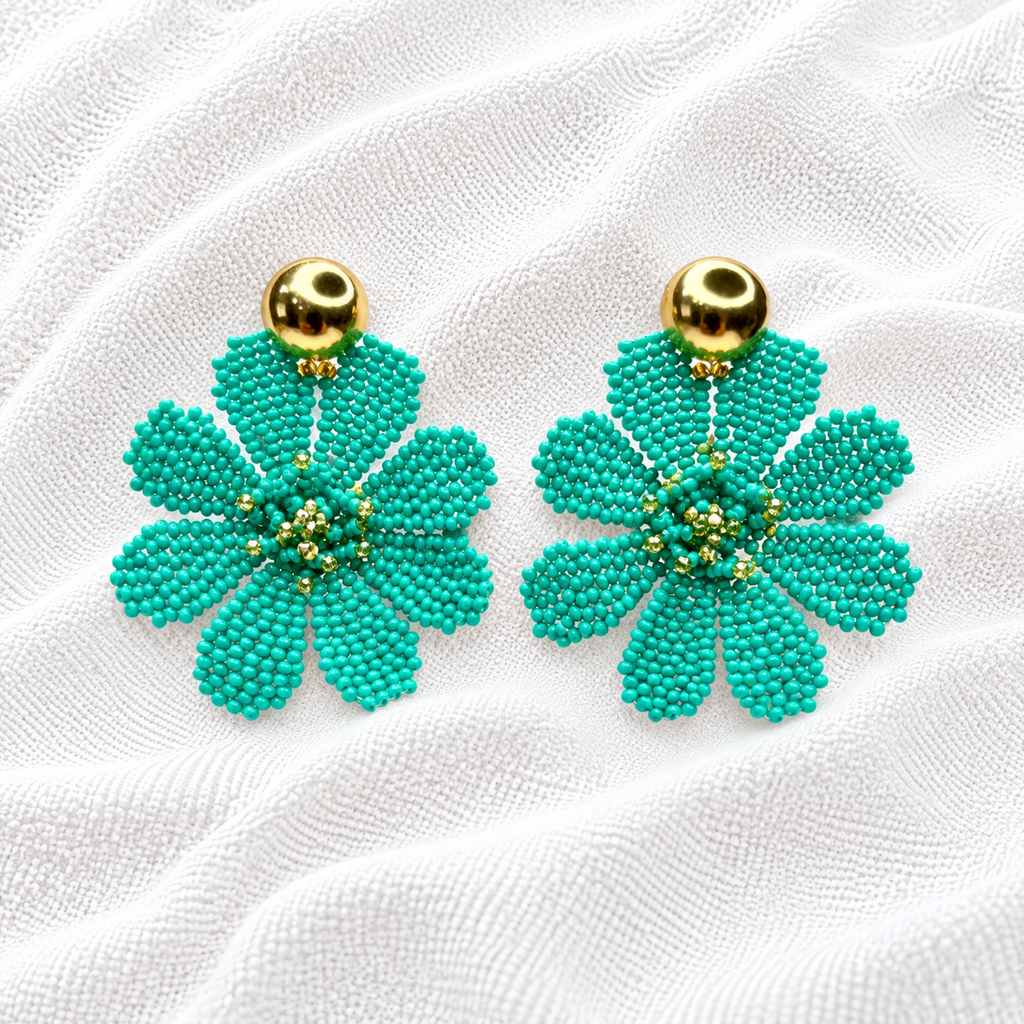 Azago Earrings | Handmade Pink Beaded Flower Earrings | Bellalu Jewelry