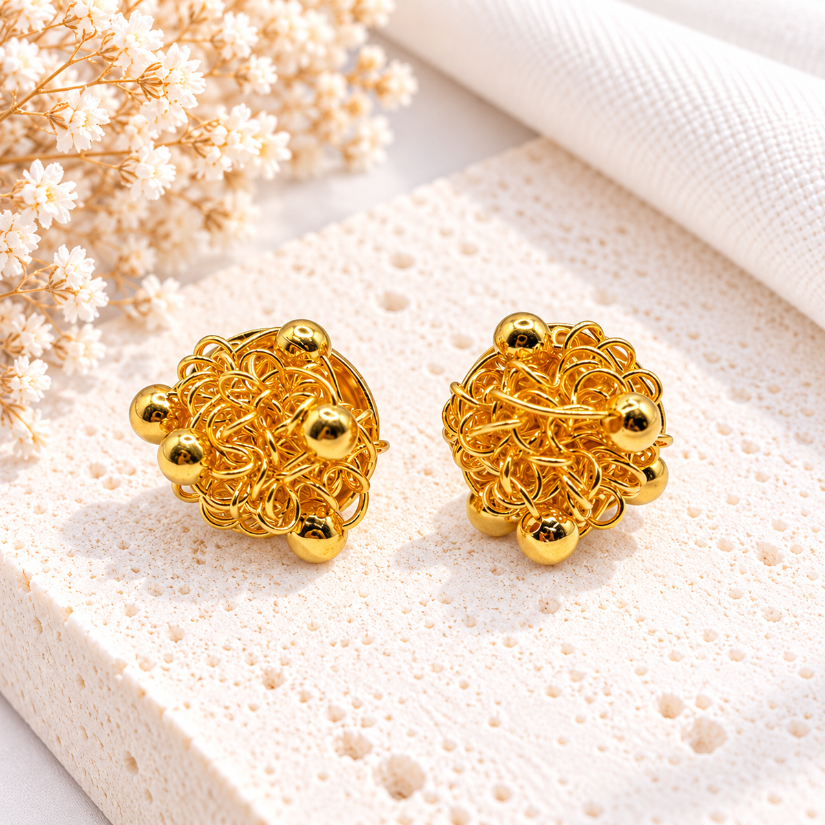 Bally Earrings | Handmade Bronze & Gold-Plated Wired Ball Earrings