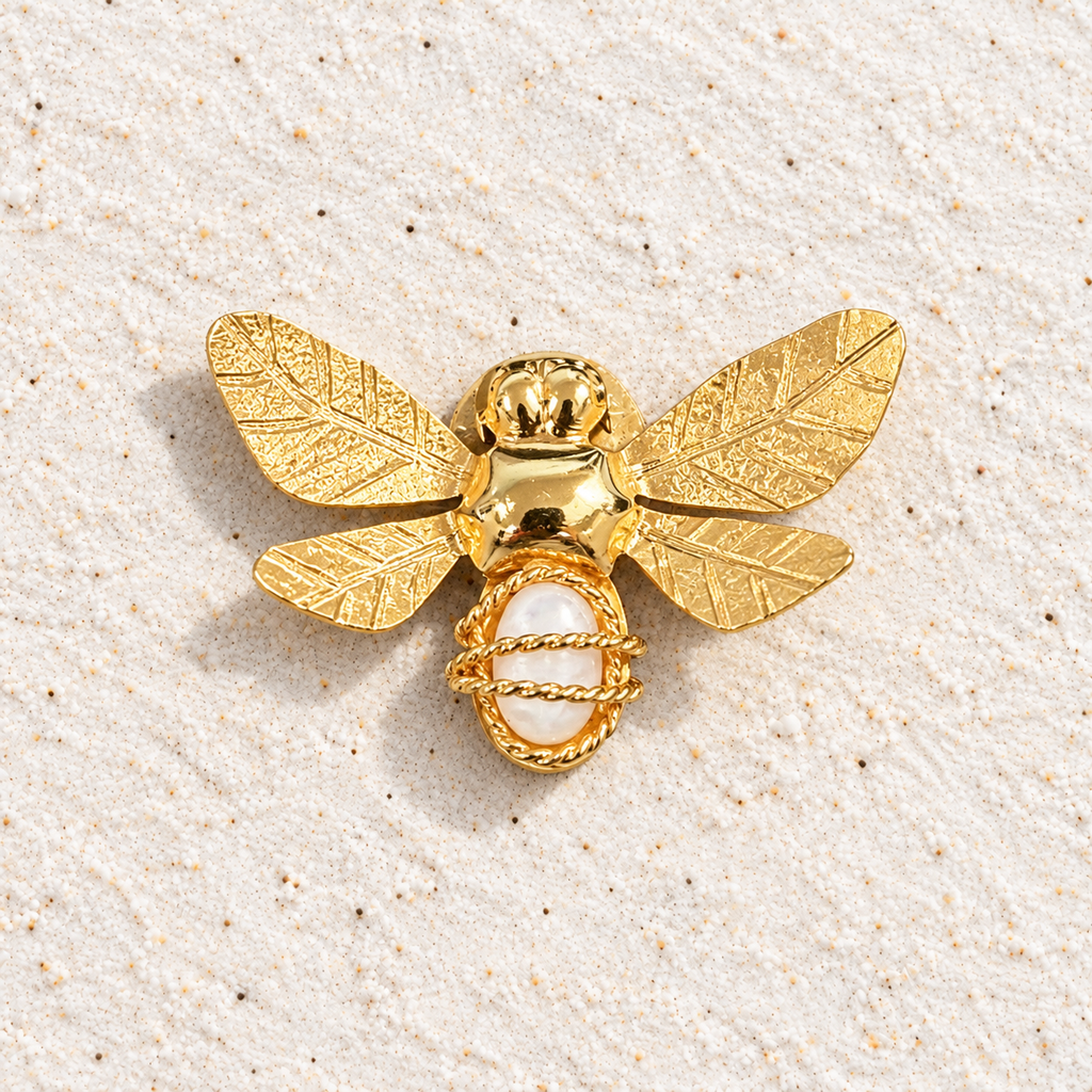 Bee Pin Brooch | Gold Statement Brooch with White Accents | Bellalu Jewelry