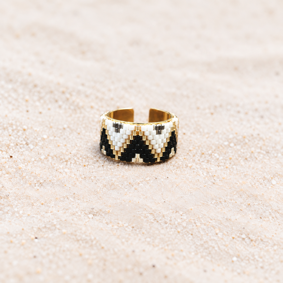 Aleph Adjustable Ring | Handmade Miyuki Beaded Ring | Bellalu Jewelry
