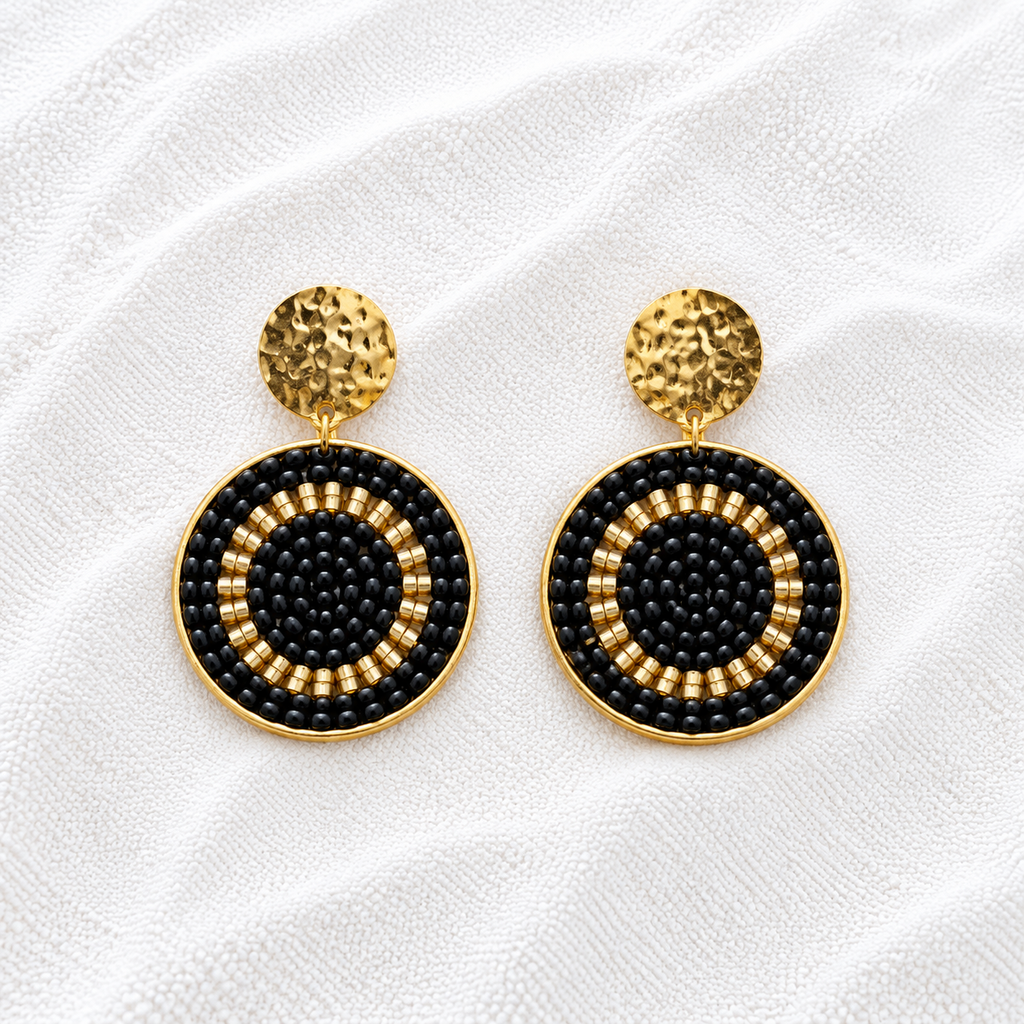Celina Earrings | Turquoise & Gold Beaded Statement Earrings | Bellalu Jewelry