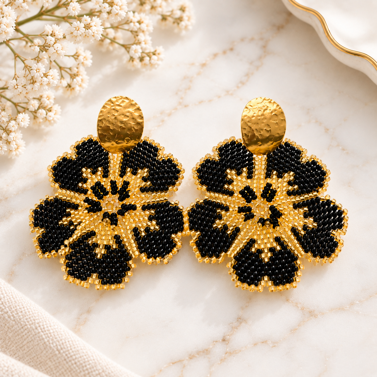 Corazón Earrings | Handmade Miyuki Beaded Statement Earrings | Bellalu Jewelry