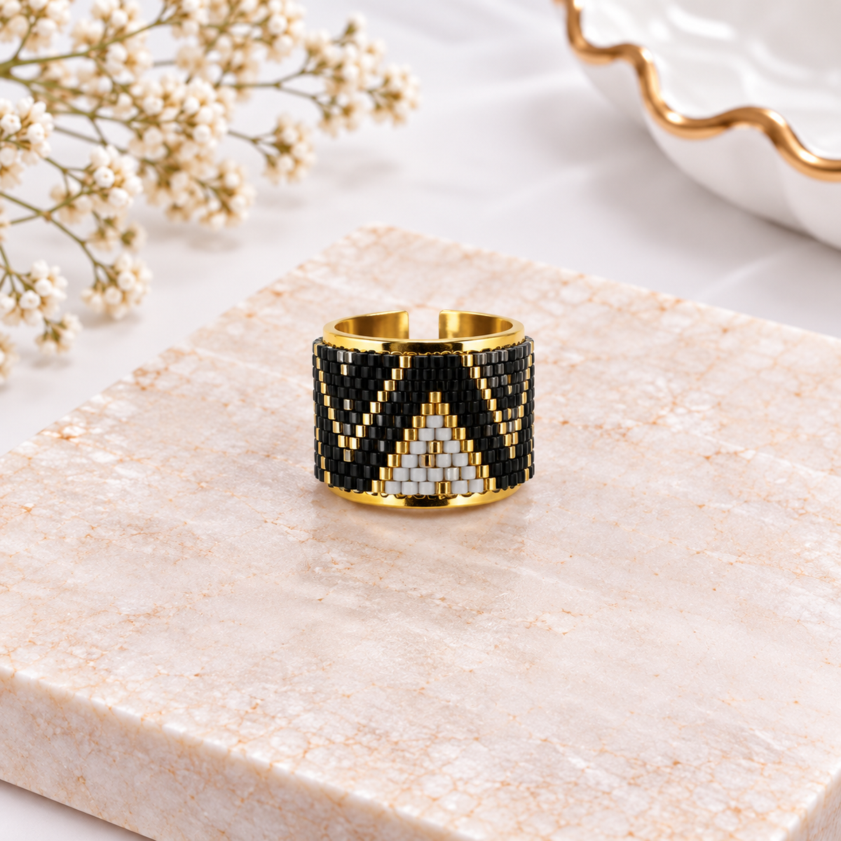 Jared Adjustable Miyuki Bead Gold-Plated Ring/Bellalu