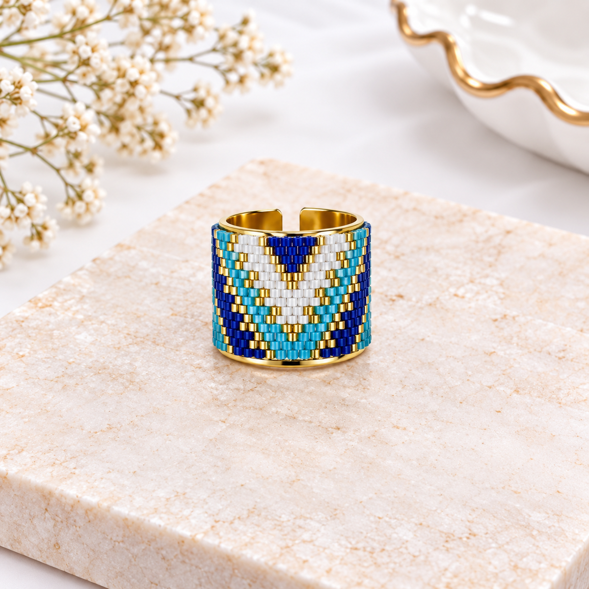 Liah Adjustable Ring | Bronze & Gold-Plated Miyuki Beads