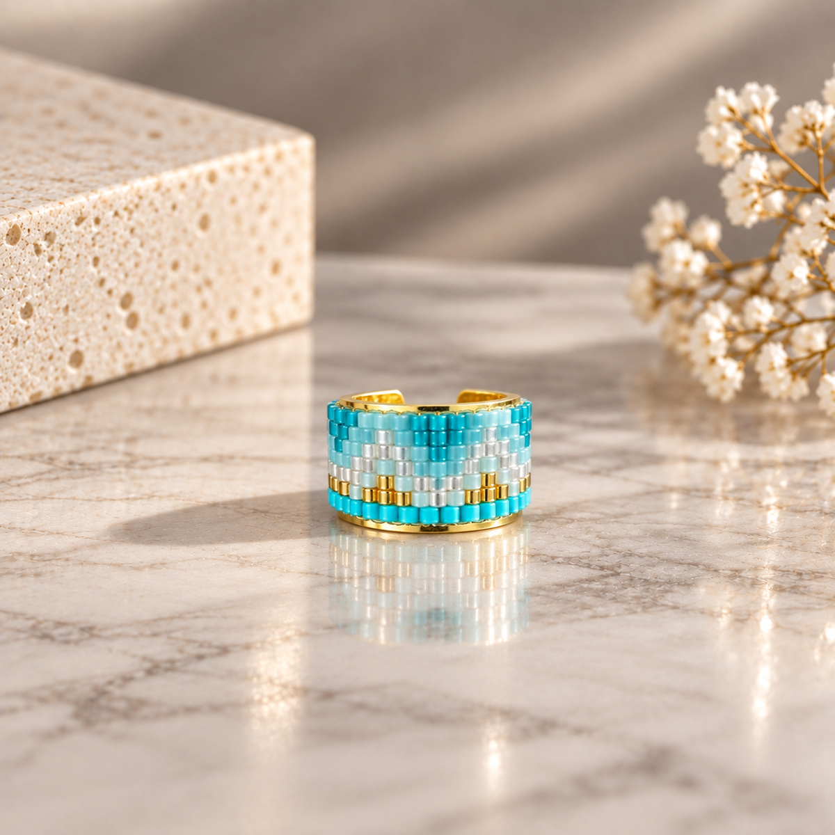 Mazal Gold-Plated Miyuki Bead Adjustable Ear Cuff|Bellalu