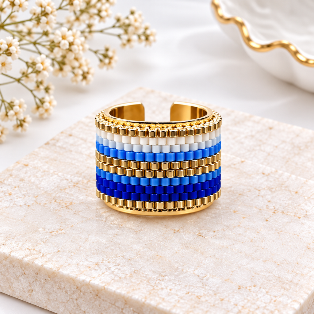 Chiamaka Adjustable Ring | Green Miyuki Beaded Statement Ring | Bellalu Jewelry