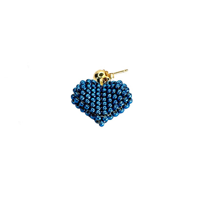 Blue beaded heart-shaped earring on a white background