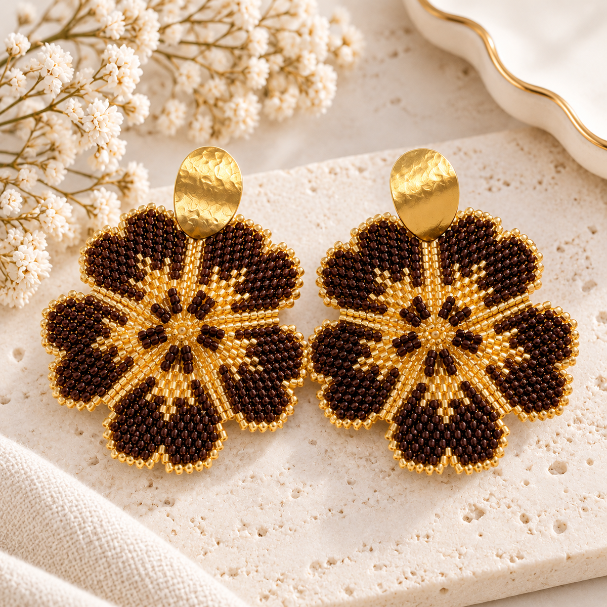 Corazón Earrings | Handmade Miyuki Beaded Statement Earrings | Bellalu Jewelry