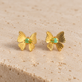 Raw Emerald  Butterfly Earrings | Gold-Plated Bronze | Bellalu