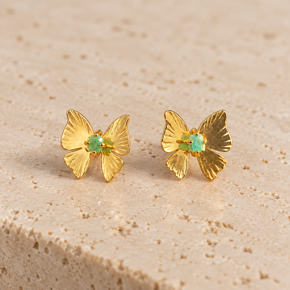 Raw Emerald  Butterfly Earrings | Gold-Plated Bronze | Bellalu