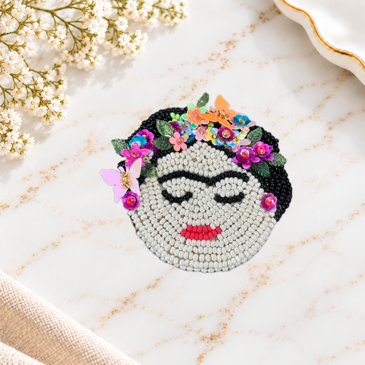 Handmade Frida Kahlo Brooch – Embroidered Jewelry