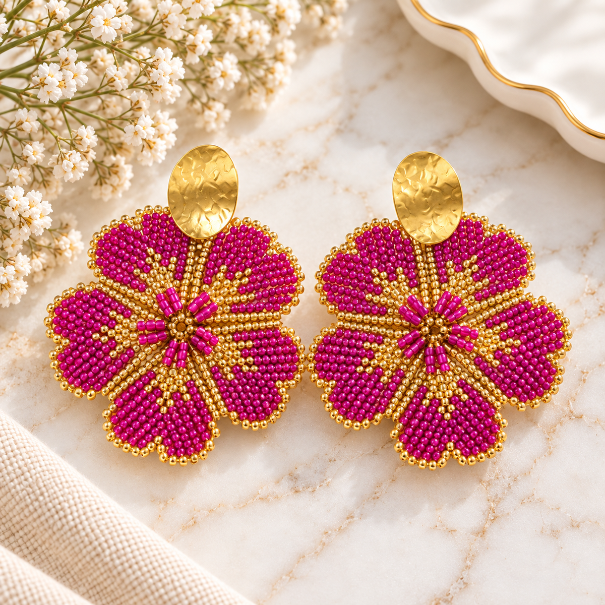 Corazón Earrings | Handmade Miyuki Beaded Statement Earrings | Bellalu Jewelry