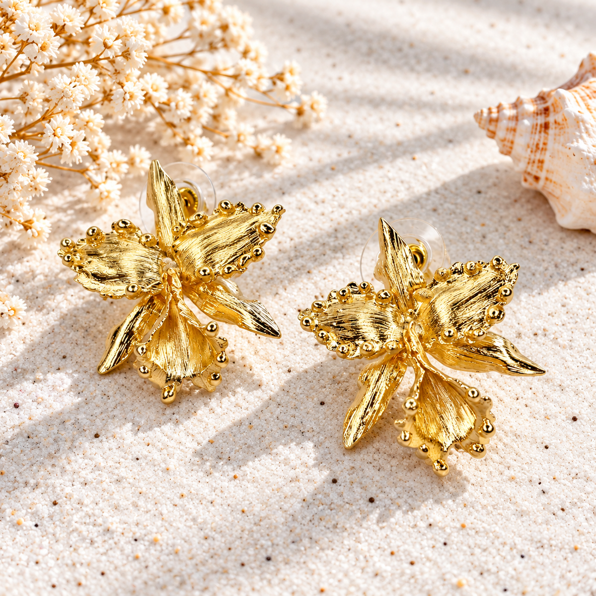 Orchid Earrings | Handmade Bronze & Gold-Plated Statement Earrings