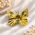 Butterfly Pin Brooch | Gold Statement Brooch with Green Accents | Bellalu Jewelry