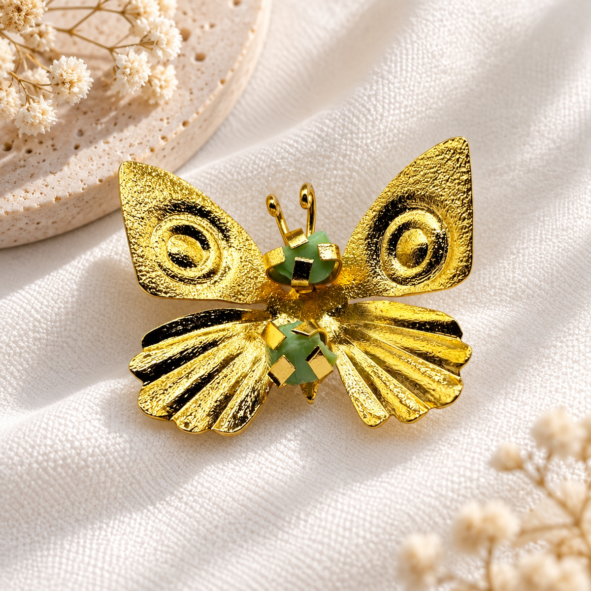 Butterfly Pin Brooch | Gold Statement Brooch with Green Accents | Bellalu Jewelry