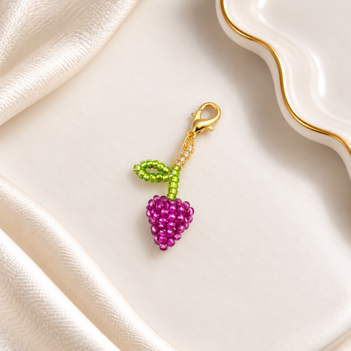 Grape Charm Necklace Pendant – Handmade Miyuki Bead Charm