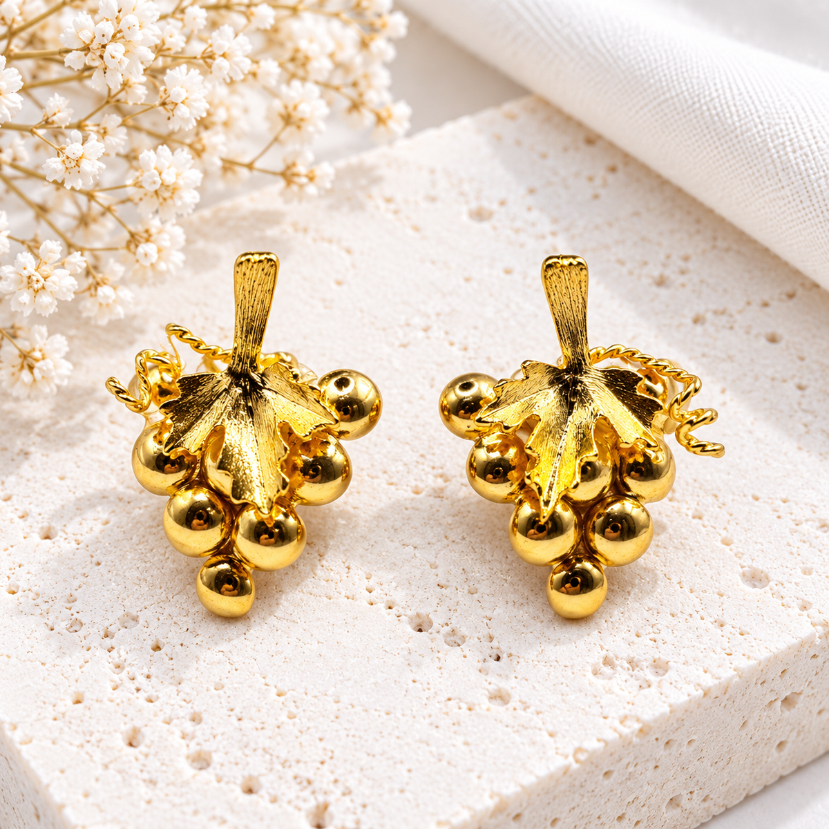 Grape Earrings | Handmade Bronze & Gold-Plated Statement Earrings