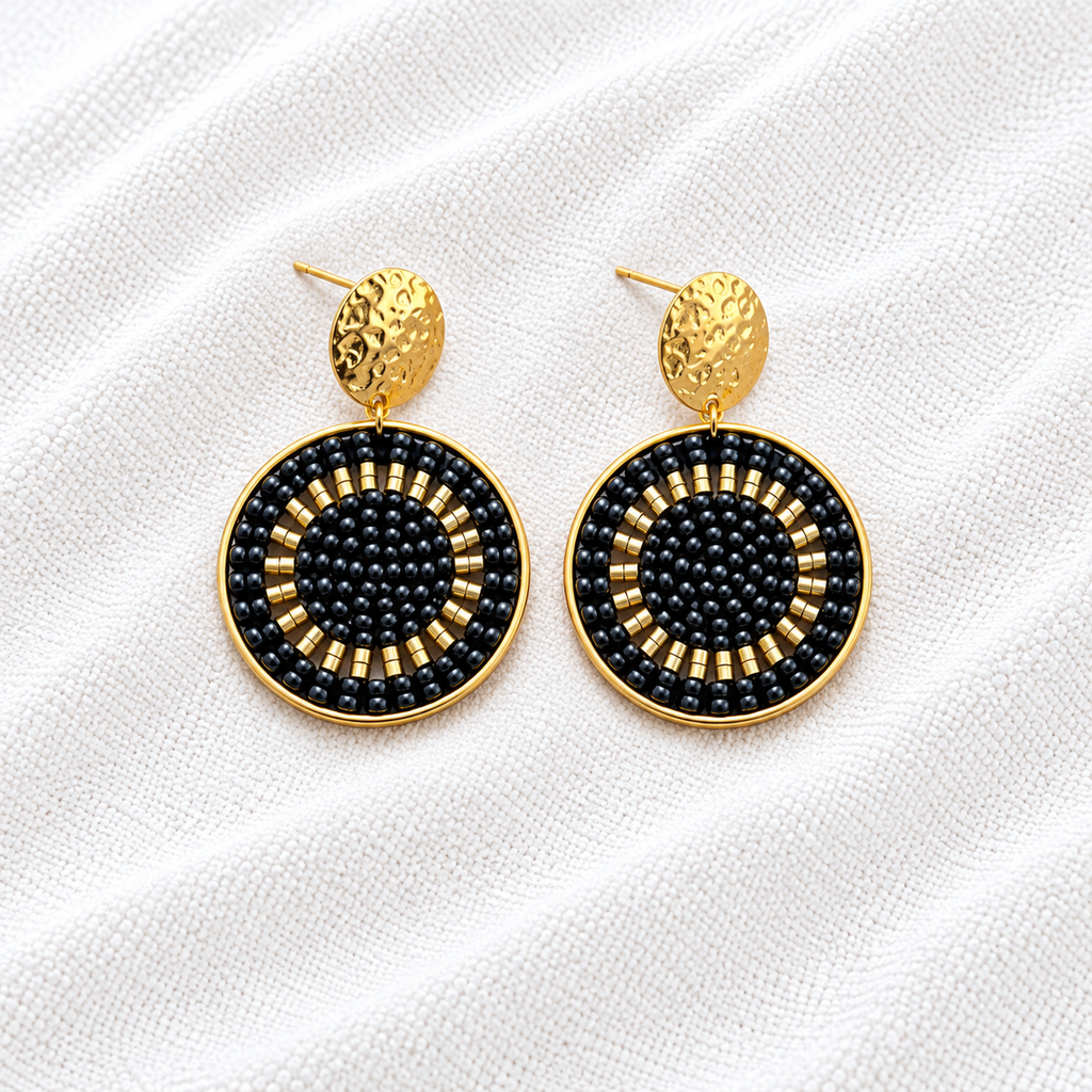 Celina Earrings | Turquoise & Gold Beaded Statement Earrings | Bellalu Jewelry