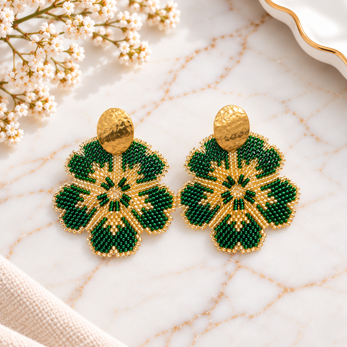 Corazón Earrings | Handmade Miyuki Beaded Statement Earrings | Bellalu Jewelry