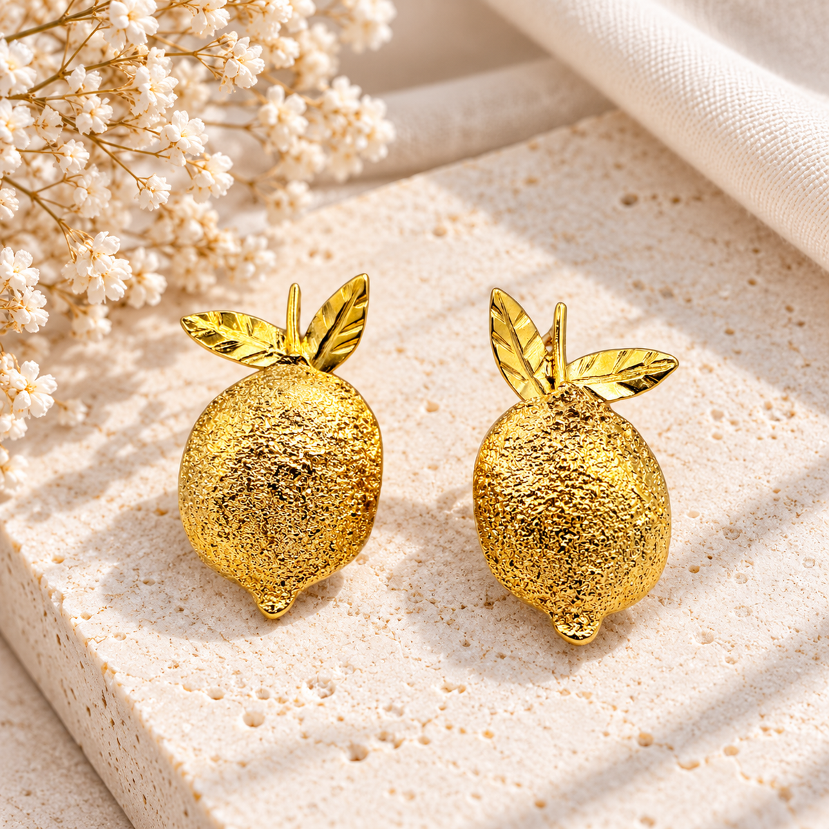 Lemon Earrings | Handmade Bronze & Gold-Plated Fruit-Shaped Earrings