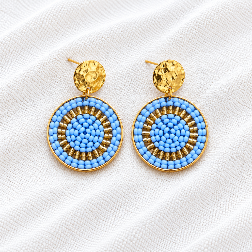 Celina Earrings | Turquoise & Gold Beaded Statement Earrings | Bellalu Jewelry