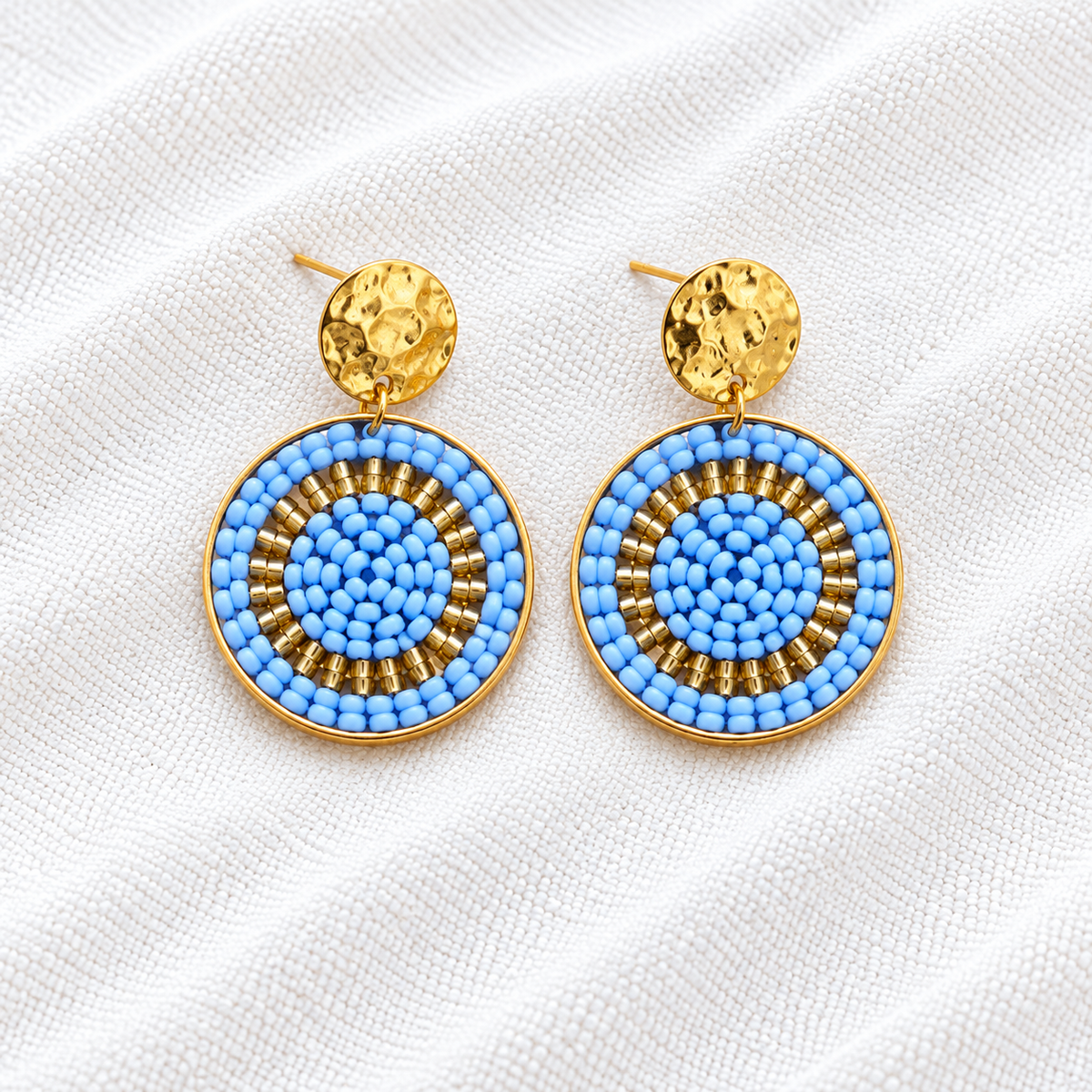 Celina Earrings | Turquoise & Gold Beaded Statement Earrings | Bellalu Jewelry