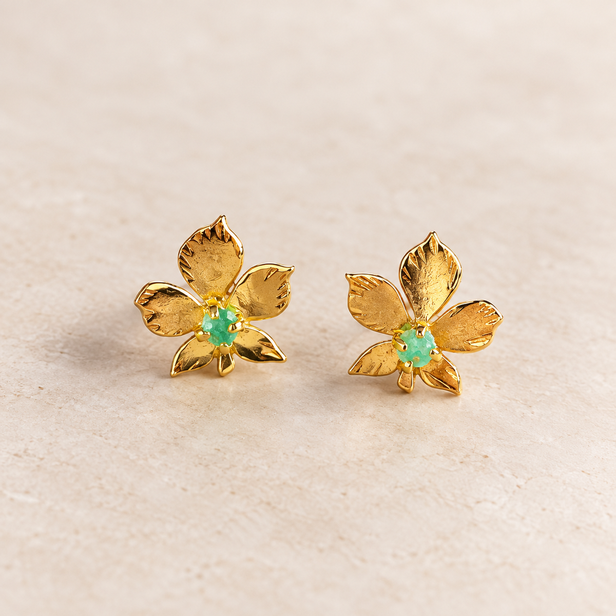 Raw Emerald Orchid Earrings | Gold-Plated Bronze Jewelry | Bellalu