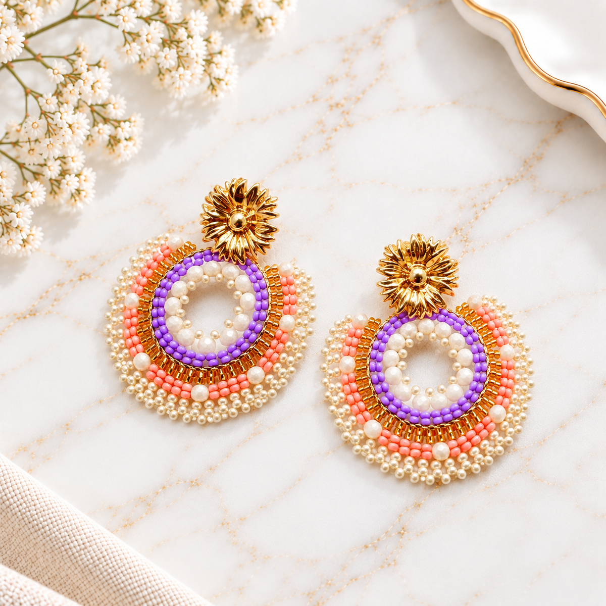 Beatriz Earrings | Handmade Colorful Miyuki Beaded Statement Earrings | Bellalu Jewelry