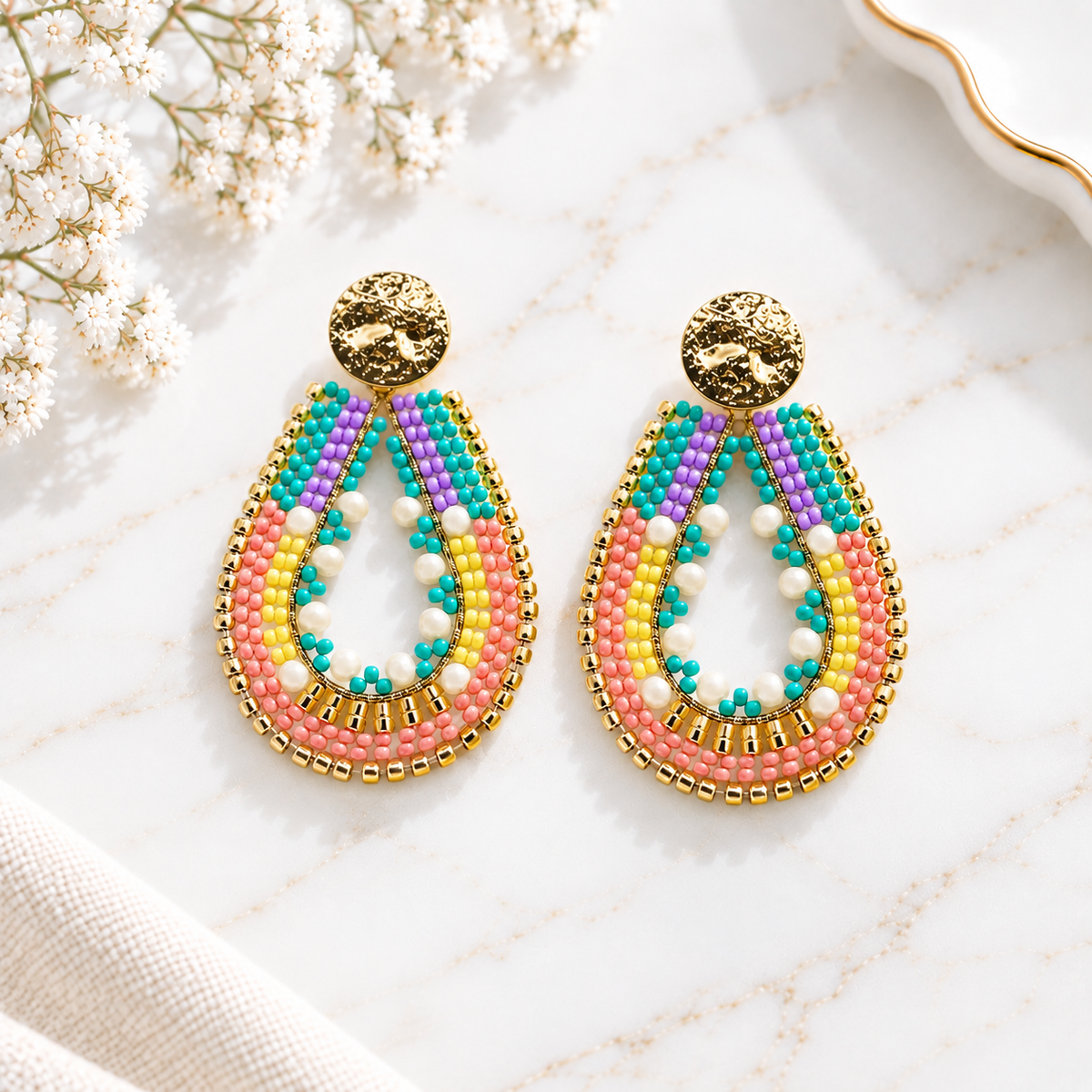Dianne Earrings | Colorful Teardrop Miyuki Beaded Earrings | Bellalu Jewelry