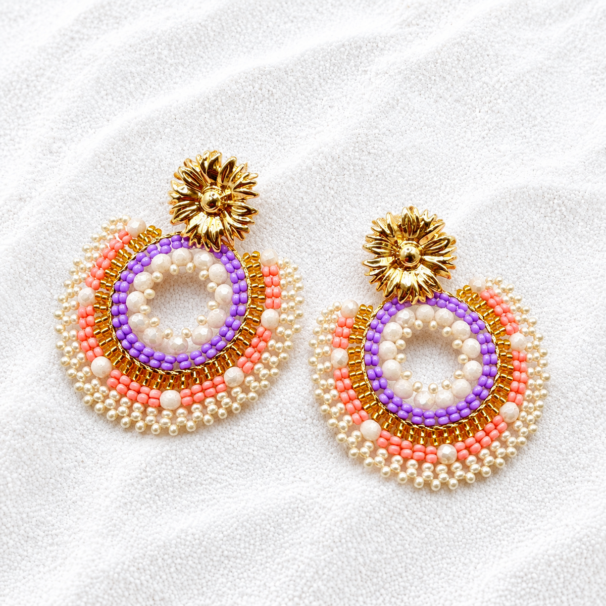 Beatriz Earrings | Handmade Colorful Miyuki Beaded Statement Earrings | Bellalu Jewelry