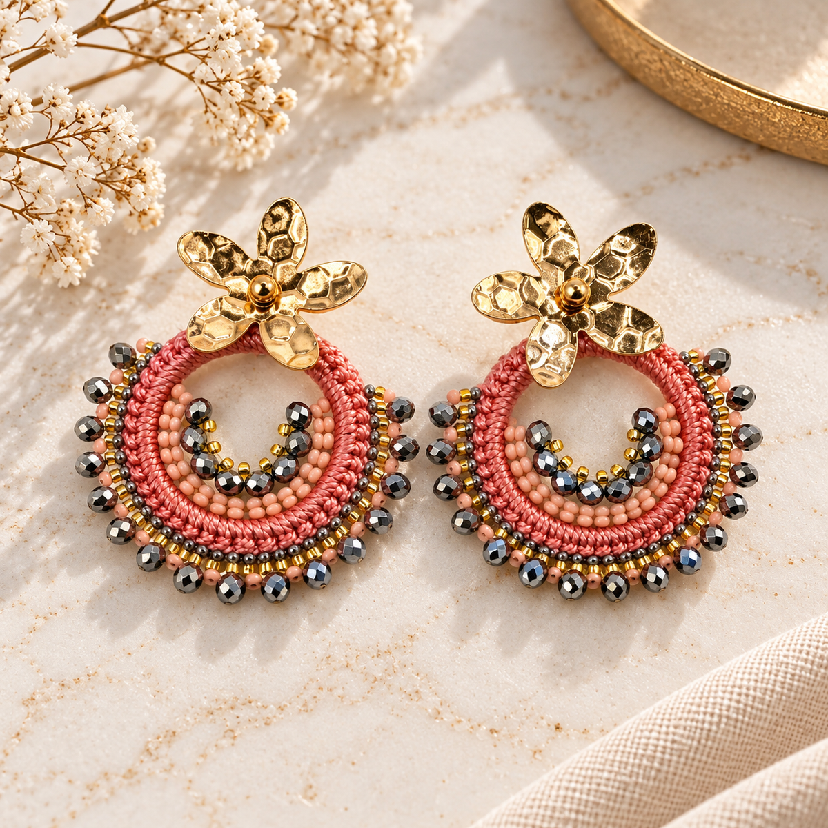 Dalia Crochet Earrings | Handmade Crochet Statement Earrings | Bellalu Jewelry