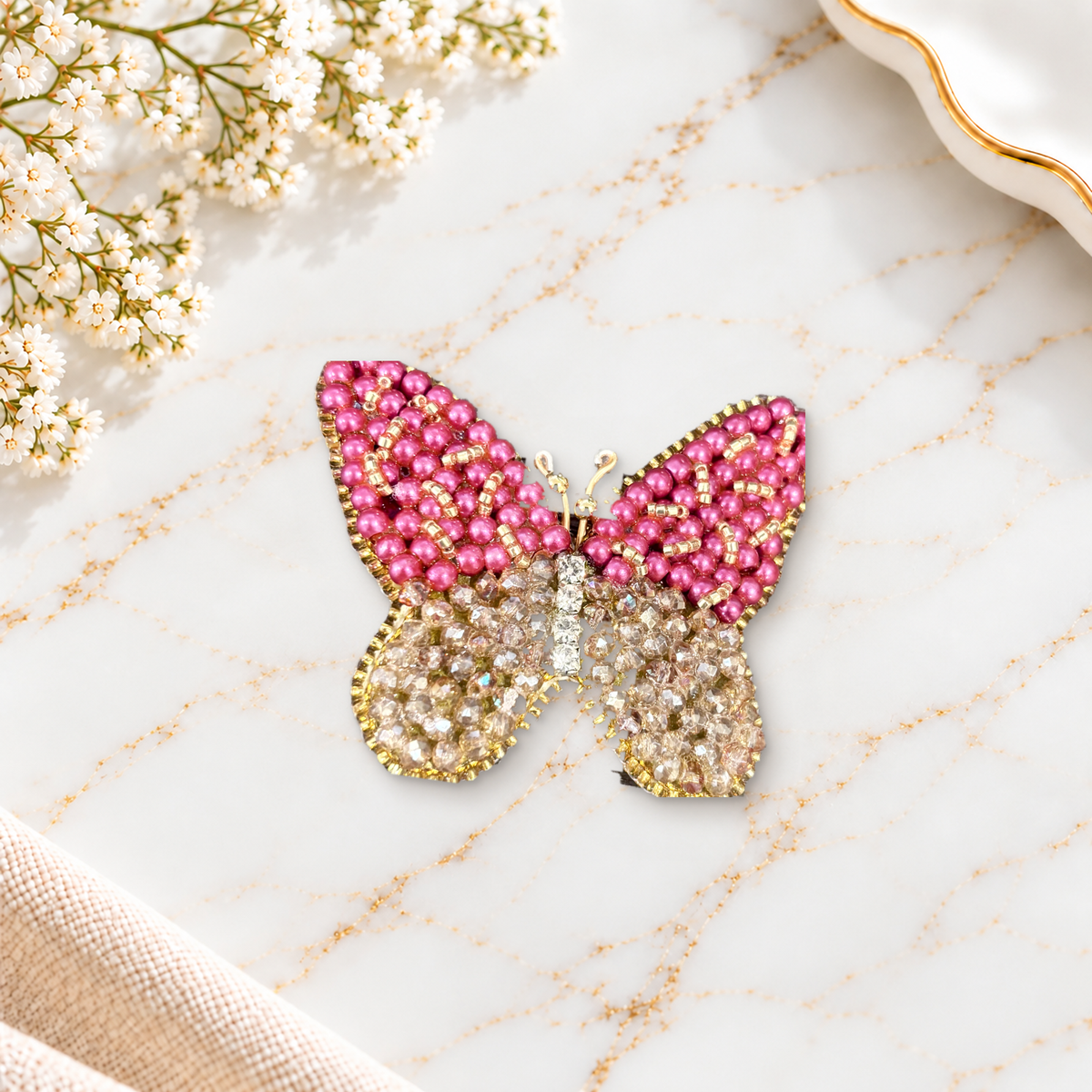 Handmade Butterfly Brooch – Embroidered Floral Jewelry