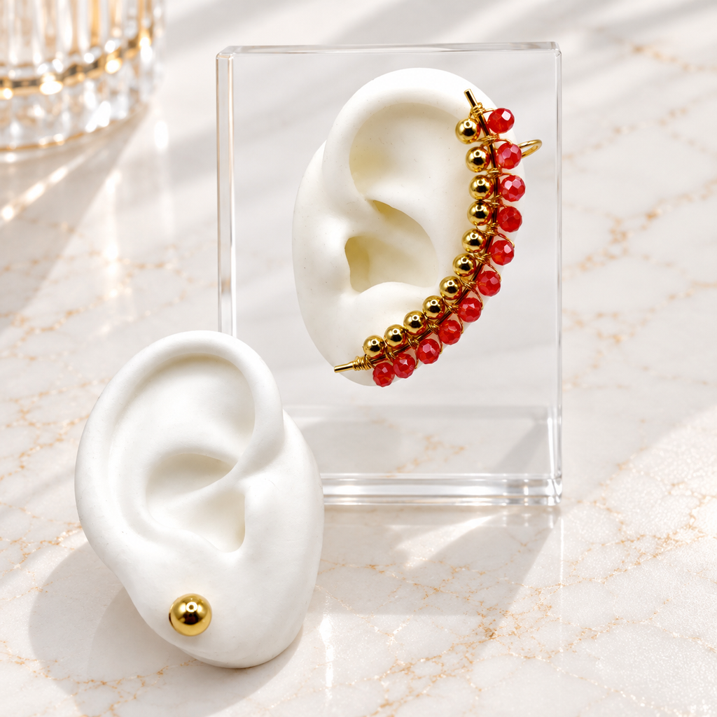 Darina Ear Wraps | Handmade Beaded Gold Ear Cuff Earrings | Bellalu Jewelry