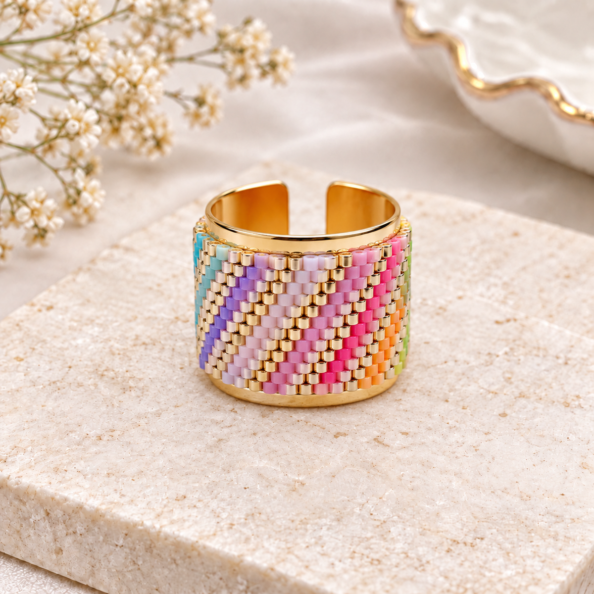 Chana Adjustable Ring | Colorful Miyuki Beaded Ring | Bellalu Jewelry