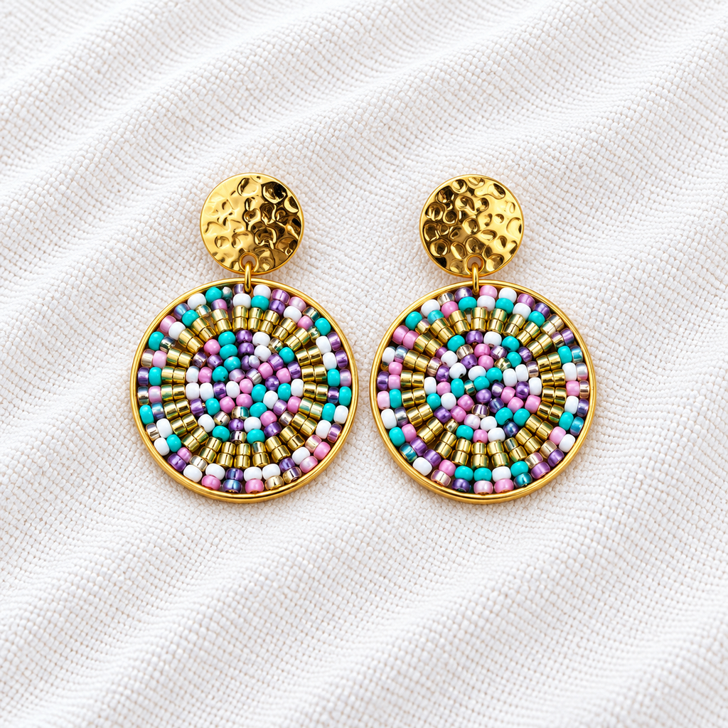 Celina Earrings | Turquoise & Gold Beaded Statement Earrings | Bellalu Jewelry