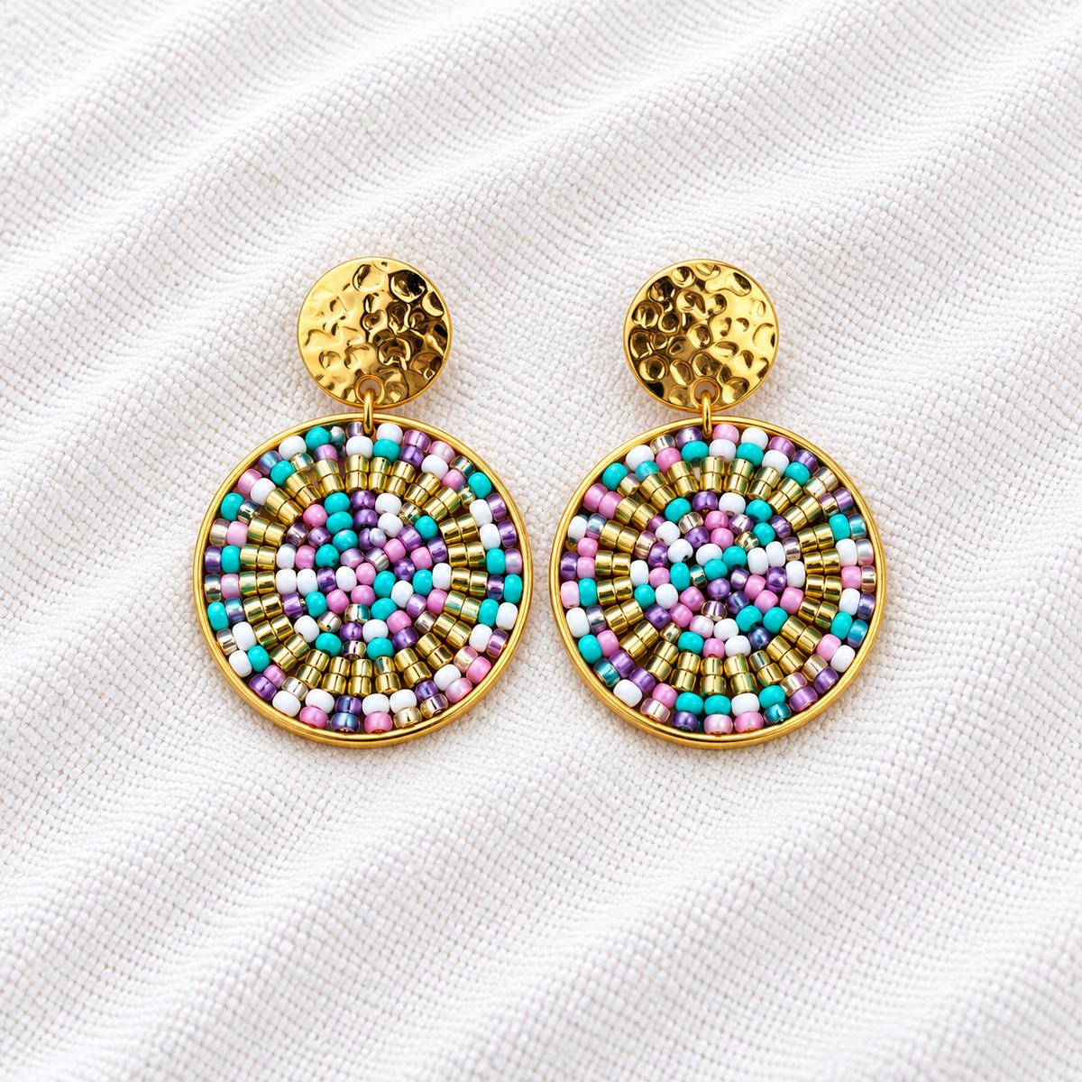Celina Earrings | Turquoise & Gold Beaded Statement Earrings | Bellalu Jewelry