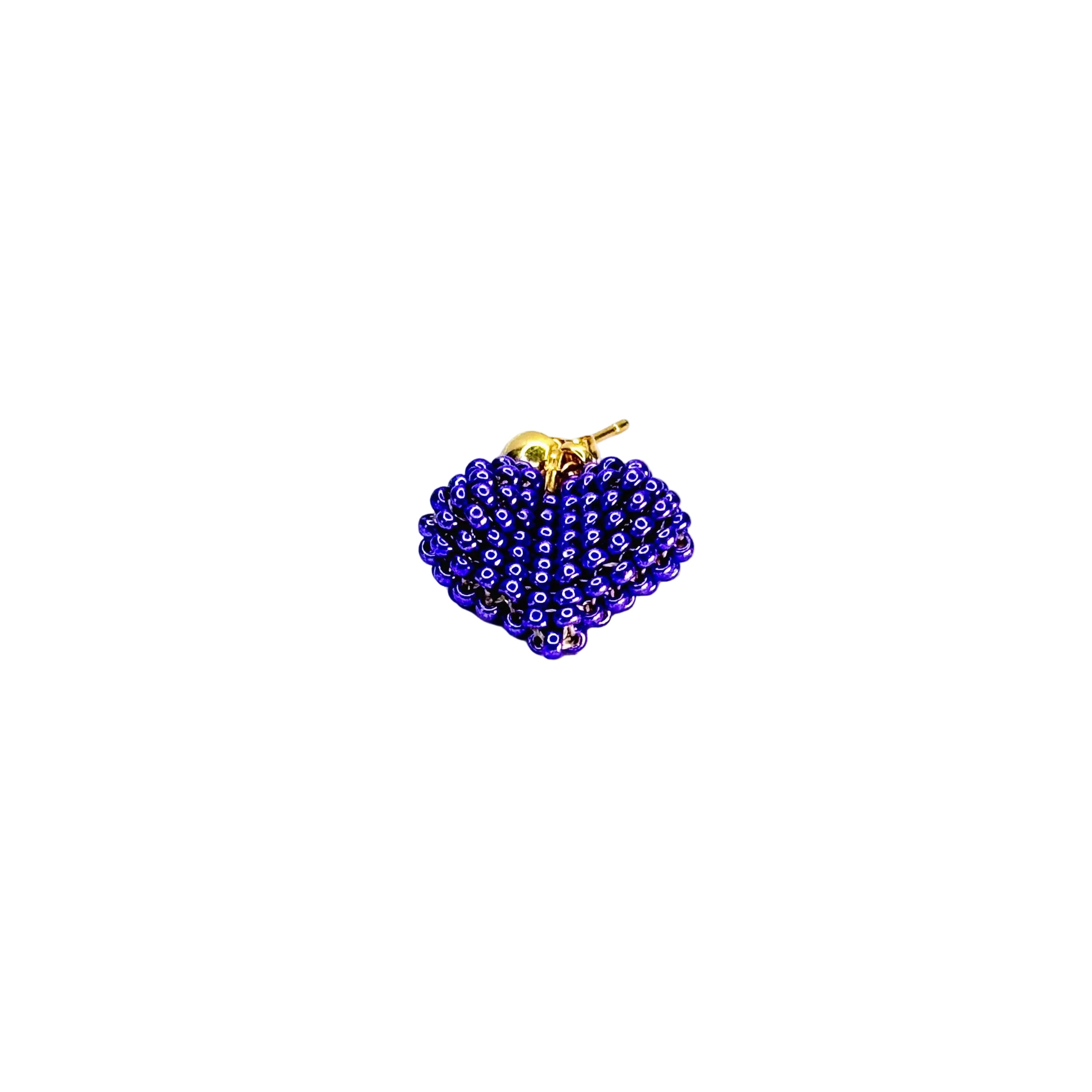 Heart-shaped purple beaded charm with gold clasp on a white background