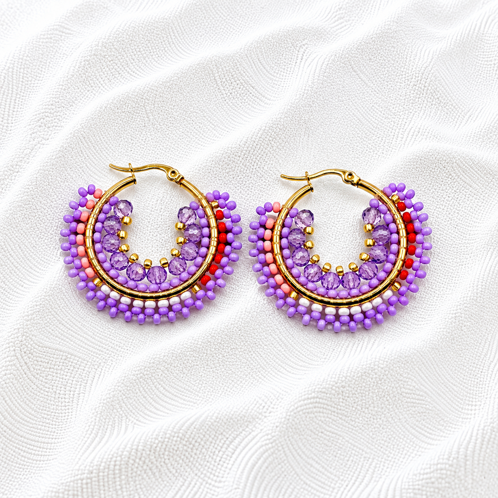 Aviv Earrings | Handmade Miyuki Beaded Hoops | Bellalu Jewelry