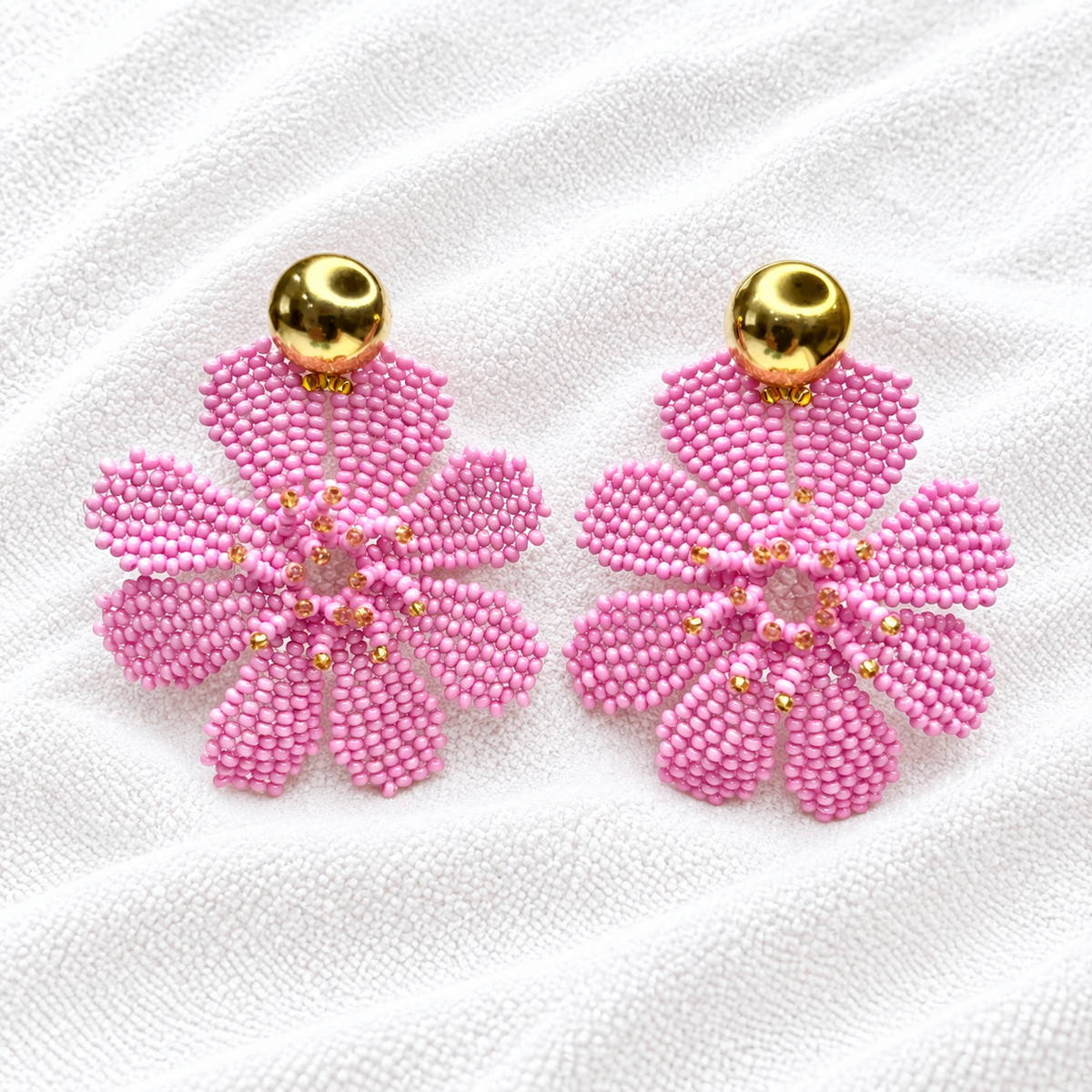Azago Earrings | Handmade Pink Beaded Flower Earrings | Bellalu Jewelry