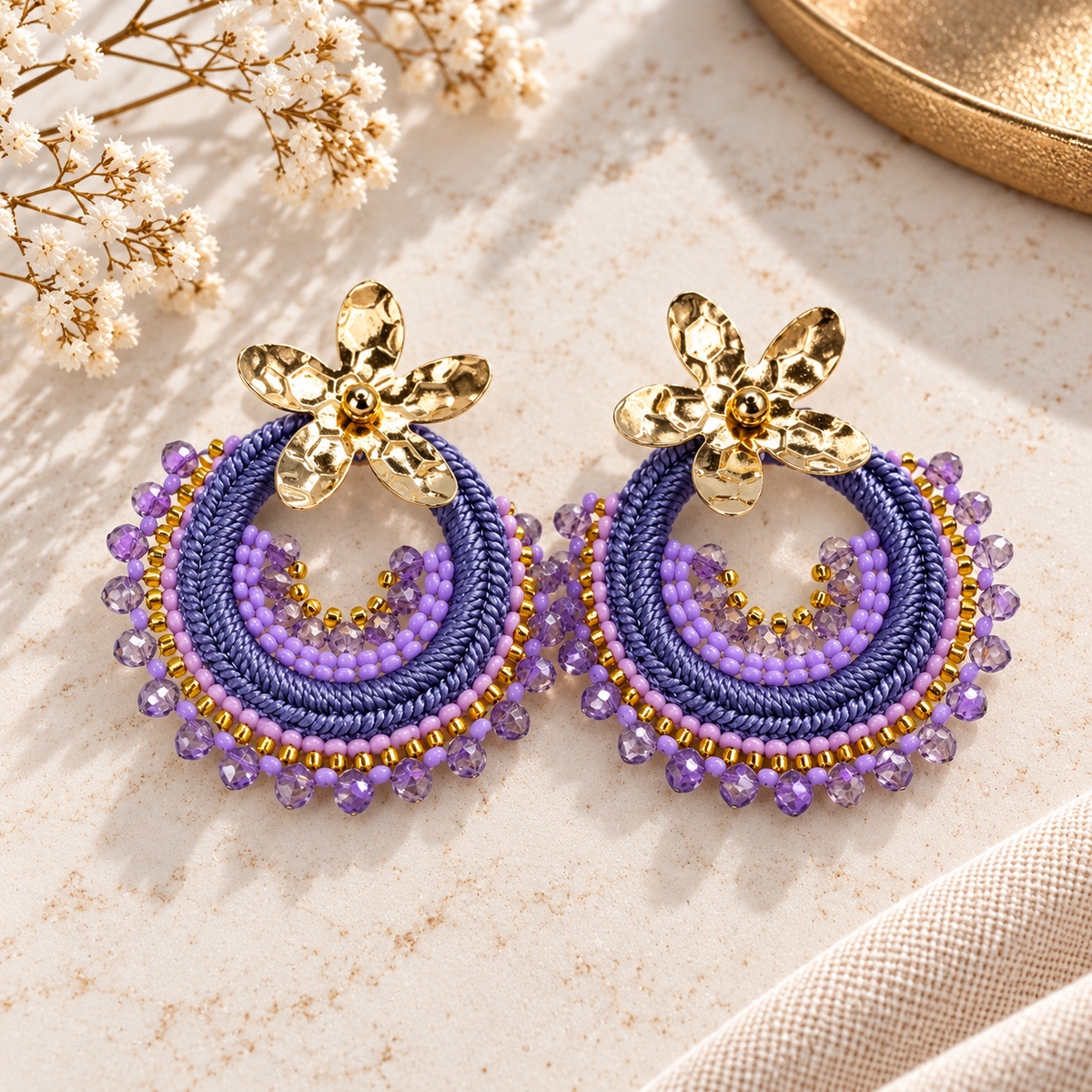Dalia Crochet Earrings | Handmade Crochet Statement Earrings | Bellalu Jewelry