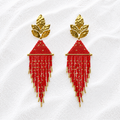 Carnaval Earrings | Red & Gold Beaded Statement Earrings | Bellalu Jewelry
