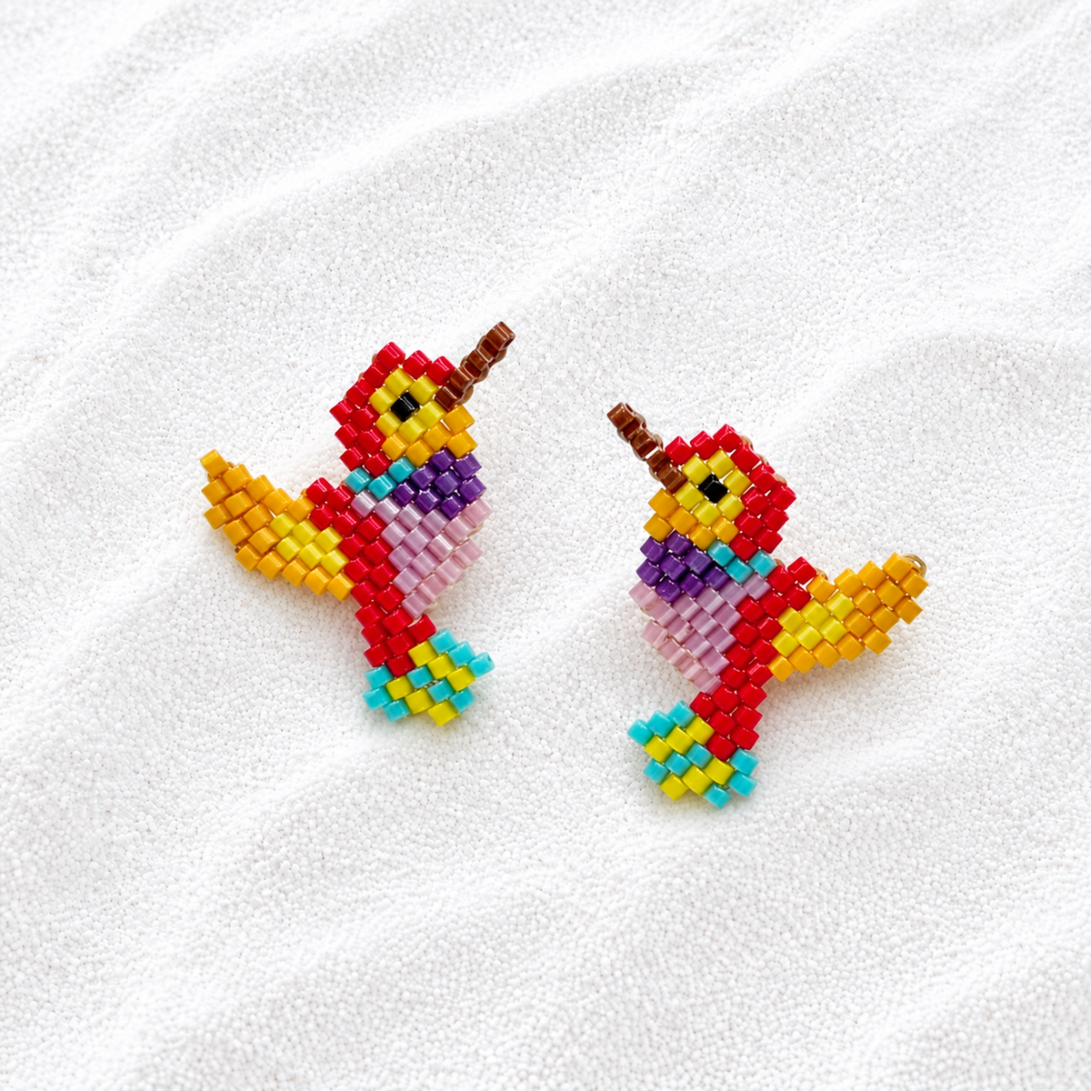Birdshape Earrings | Handmade Colorful Mostacilla Bird Earrings | Bellalu Jewelry