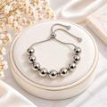 Silver Bead Bracelet | Handmade Bronze & Silver-Plated Adjustable Bracelet